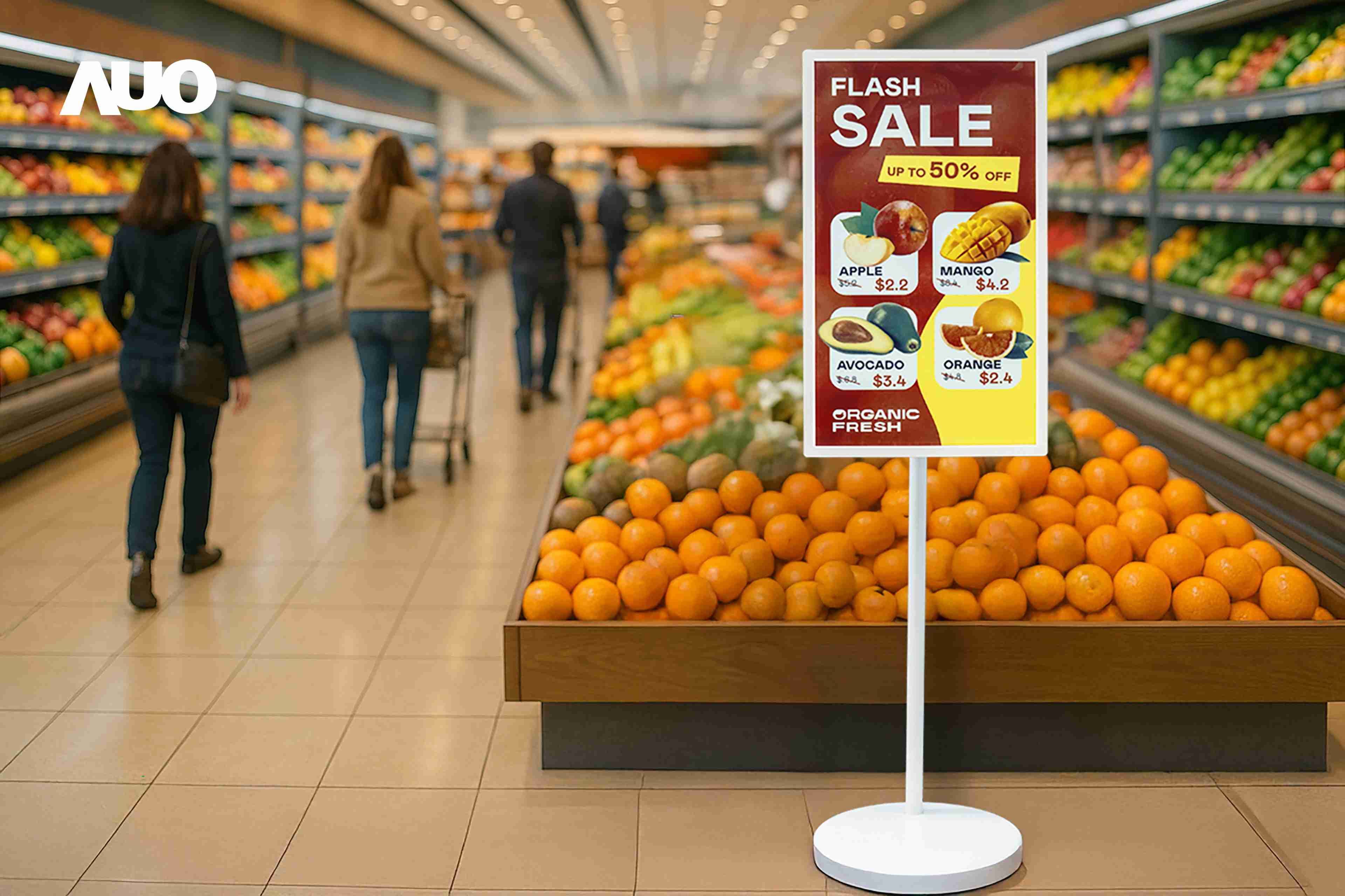 达擎首亮相低功耗、、、、全彩的〝aecoPost电子纸解决方案〞，，，，仅在更新画面时需要微量的电力驱动，，，，无需布建电线的便捷设计，，，使其可灵活应用、、、、随意置放，，，并可透过云端或行动装置app，，轻松管理及排程广告内容，，晋升店头营销利器。。。